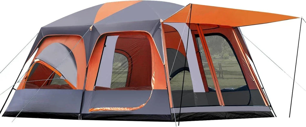12 Person Camping Tent 2 Room Tent with Zippered Divider, Porch 7.1 Ft Tall