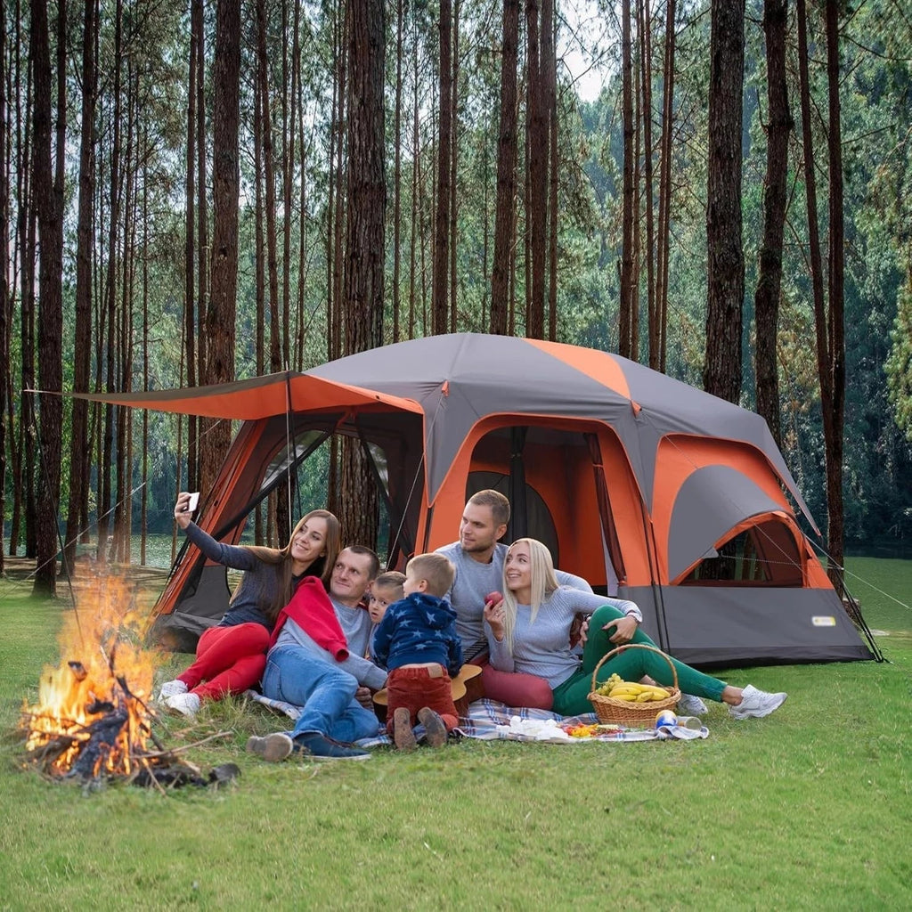 12 Person Camping Tent 2 Room Tent with Zippered Divider, Porch 7.1 Ft Tall